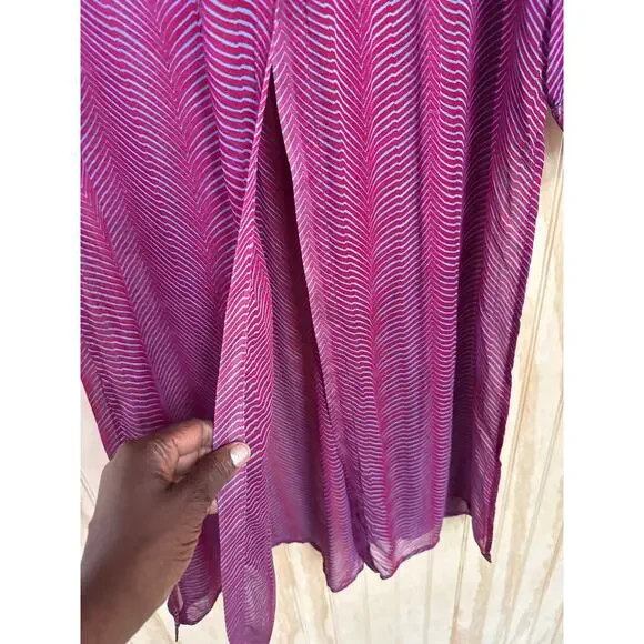 Maeve by Anthropologie Sheer Zebra Imogen Slit Maxi Dress Burgundy Gray SZ 4 - Picture 5 of 6